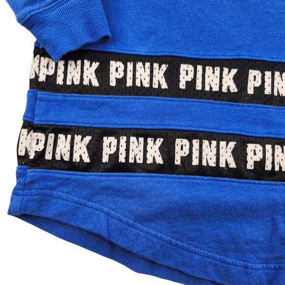 Victorias Secret Pink Sweater Womens Small Blue Black Striped Jersey Oversized - Picture 10 of 14